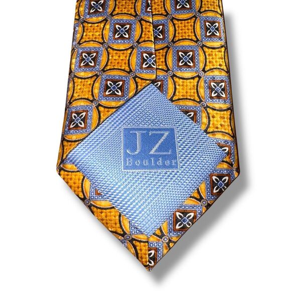 JZ Richards Boulder Gold & Blue Geometric Handmade in USA Silk Neck Tie - Picture 4 of 5